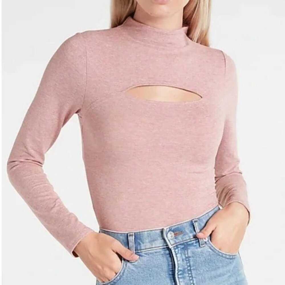 Express Body Contour Cozy Mock Neck Cutout Bodysuit S